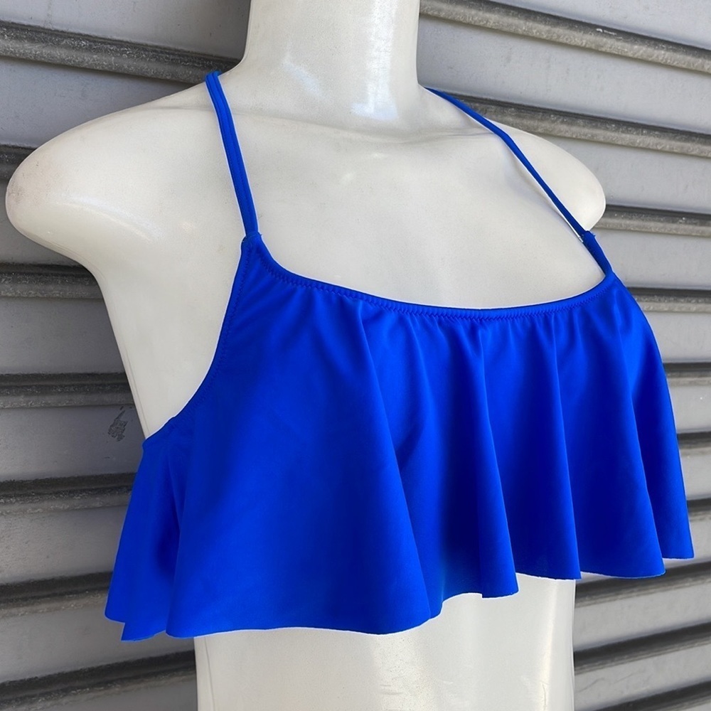 PINK Victoria's Secret Royal Blue Flounce Bikini Top Size S - Picture 4 of 9